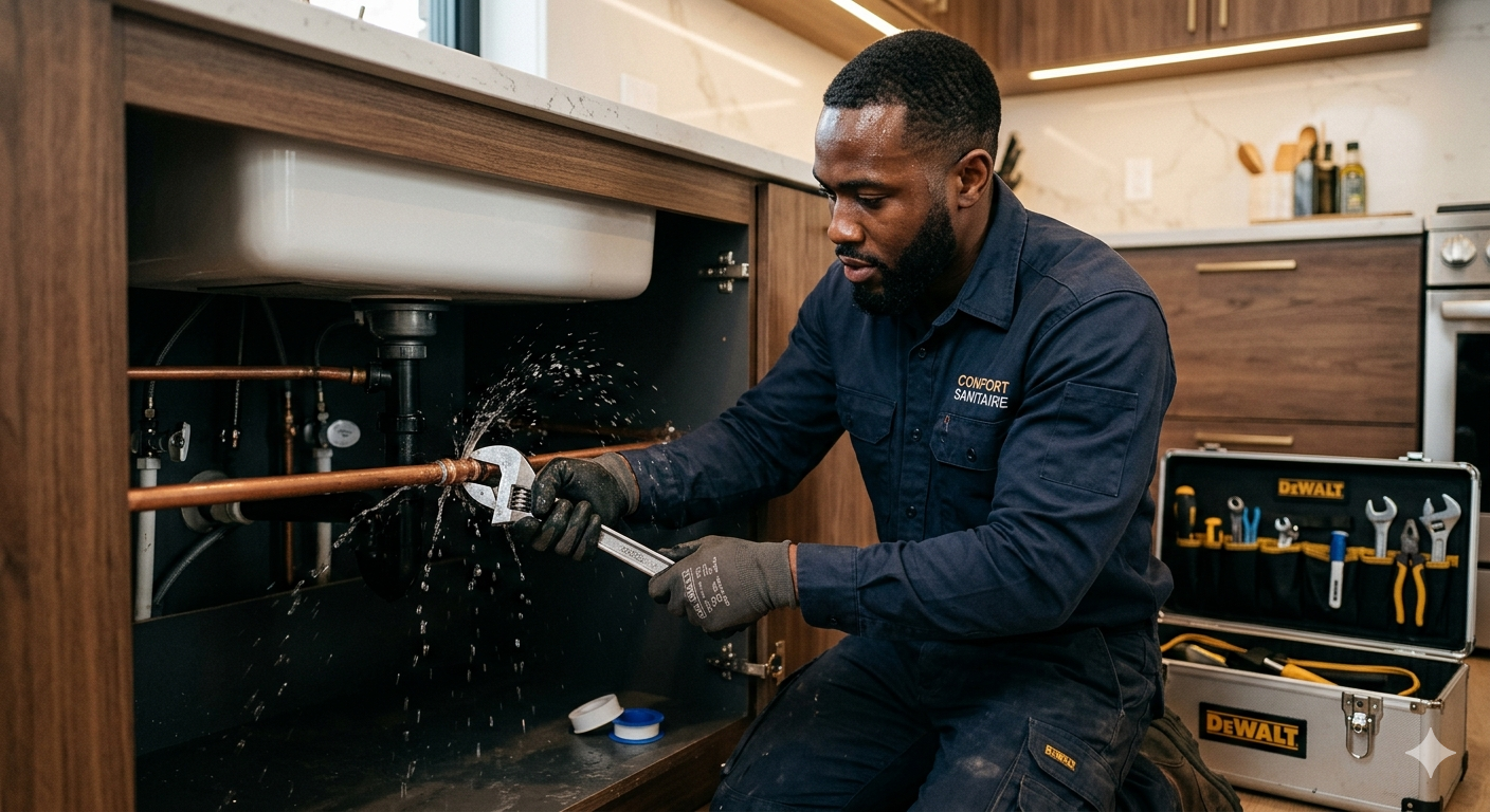 Professional plumber working